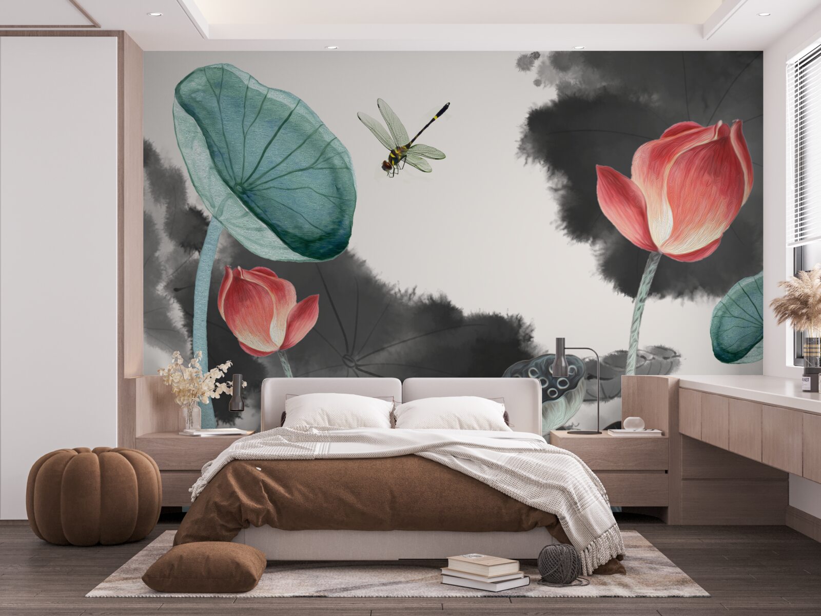 Fotobehang majestueuze mythische planten en een vliegend insect