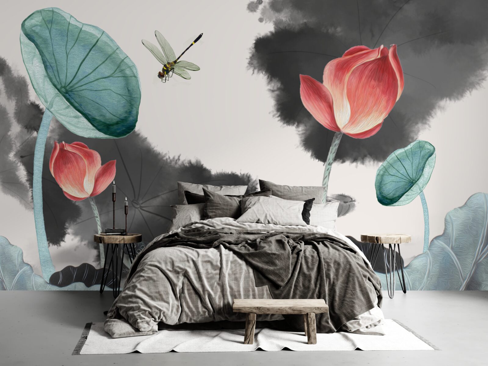 Fotobehang majestueuze mythische planten en een vliegend insect