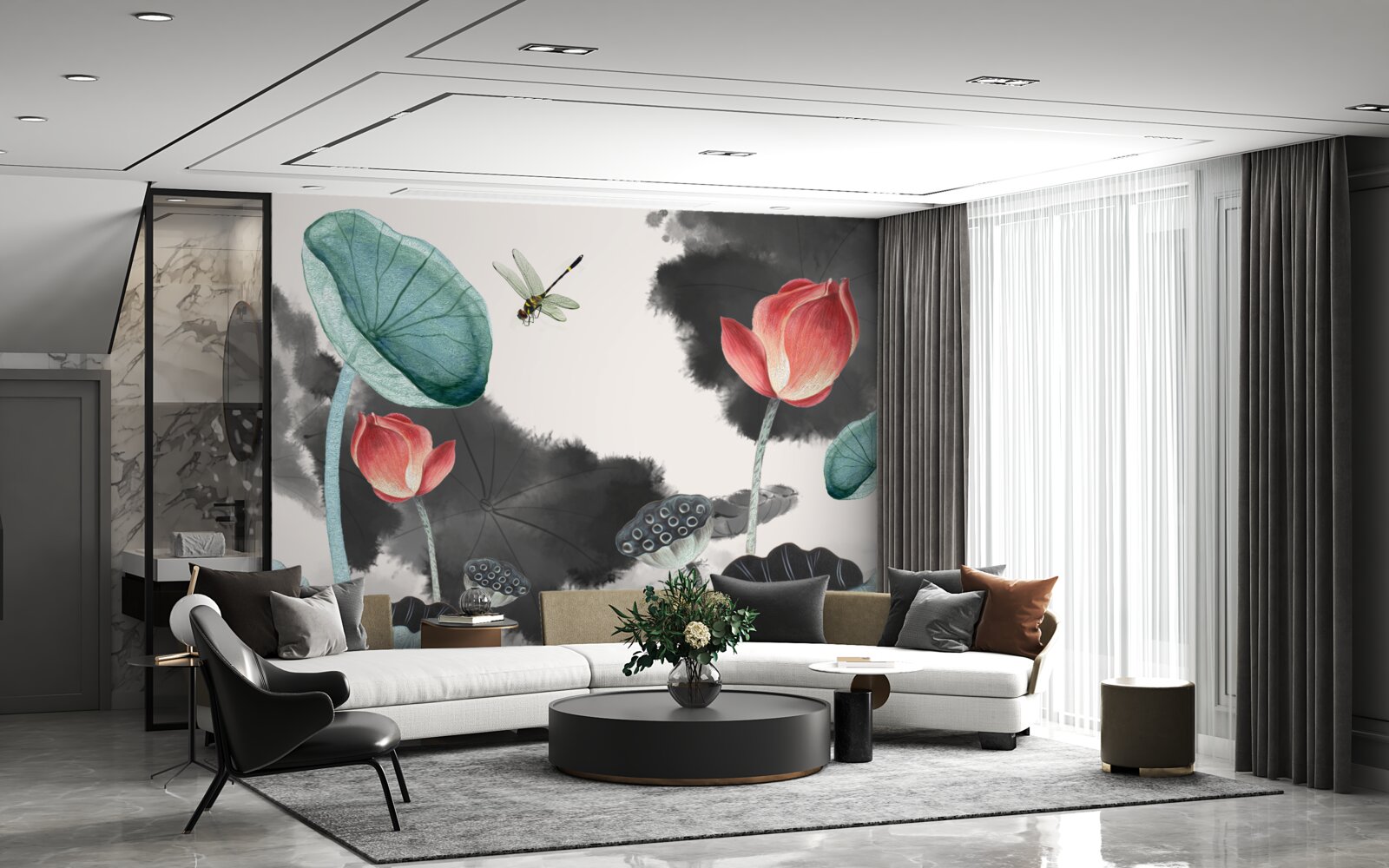 Fotobehang majestueuze mythische planten en een vliegend insect