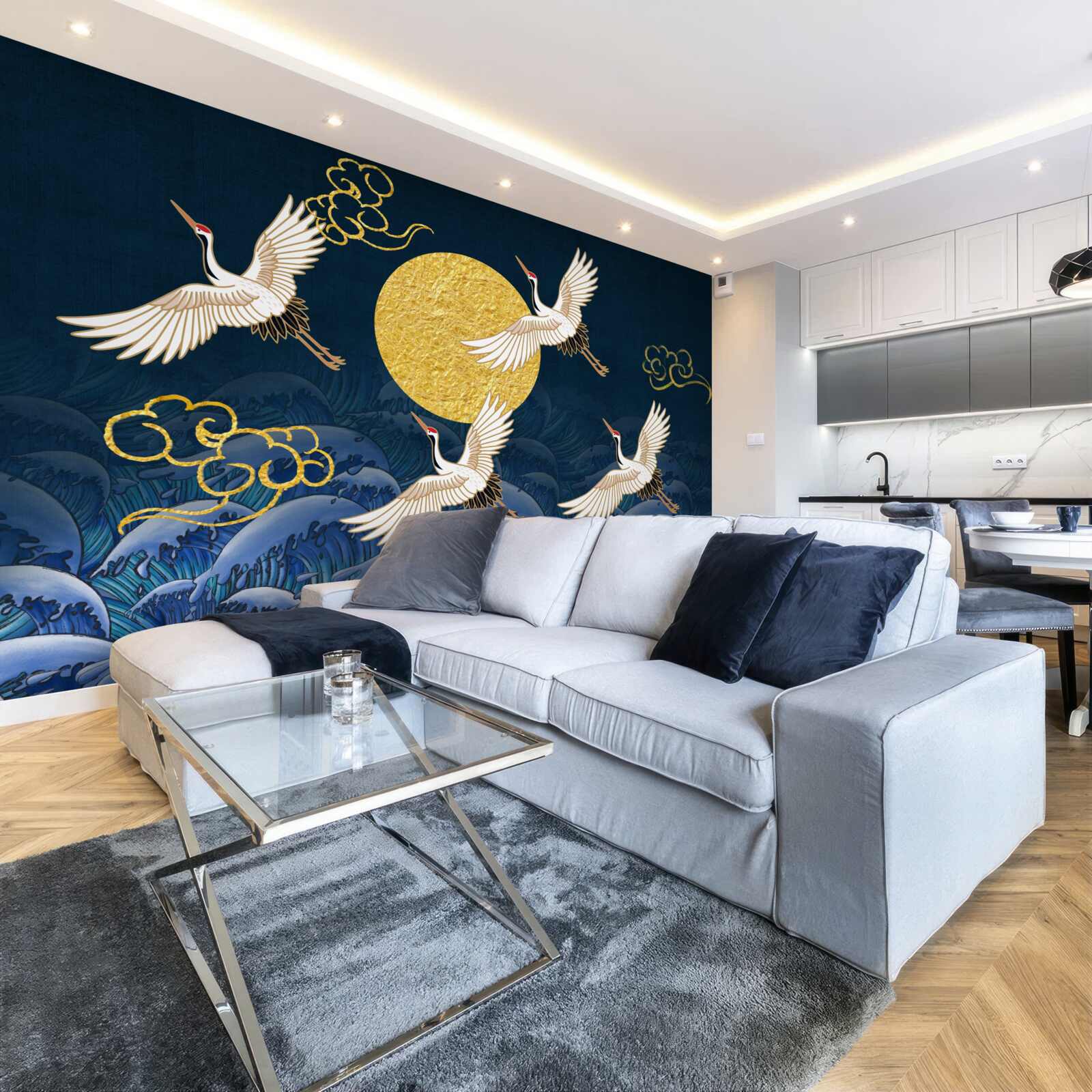 Fotobehang groep kraanvogels op weg naar hun huis