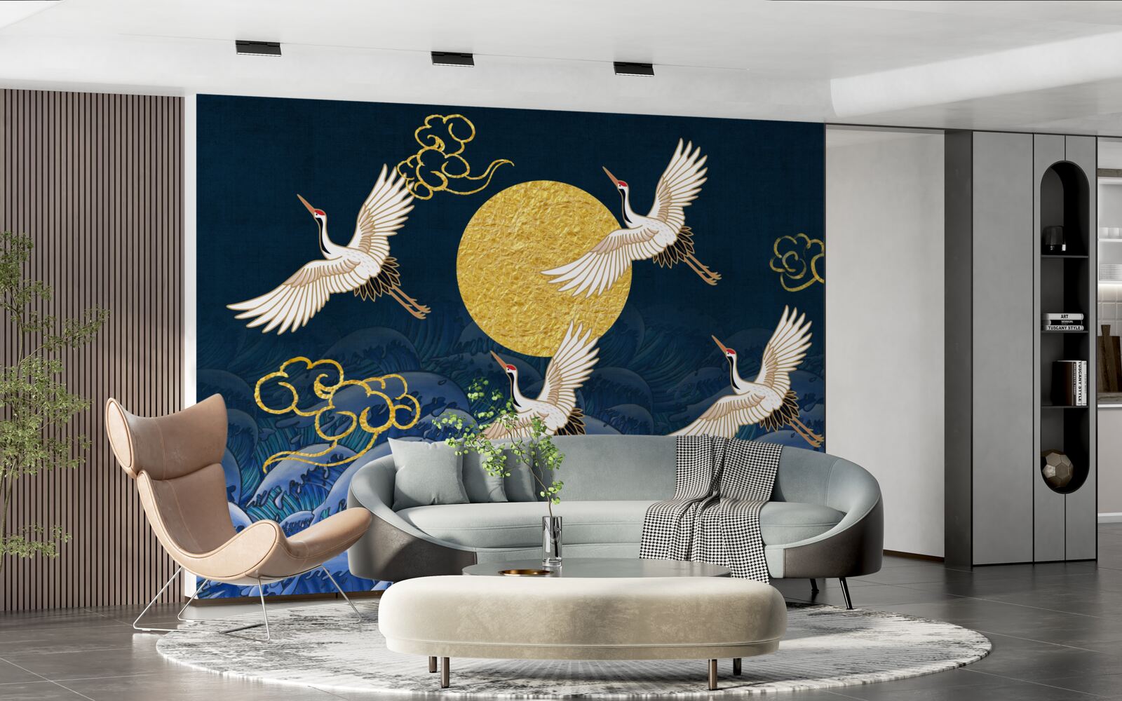 Fotobehang groep kraanvogels op weg naar hun huis