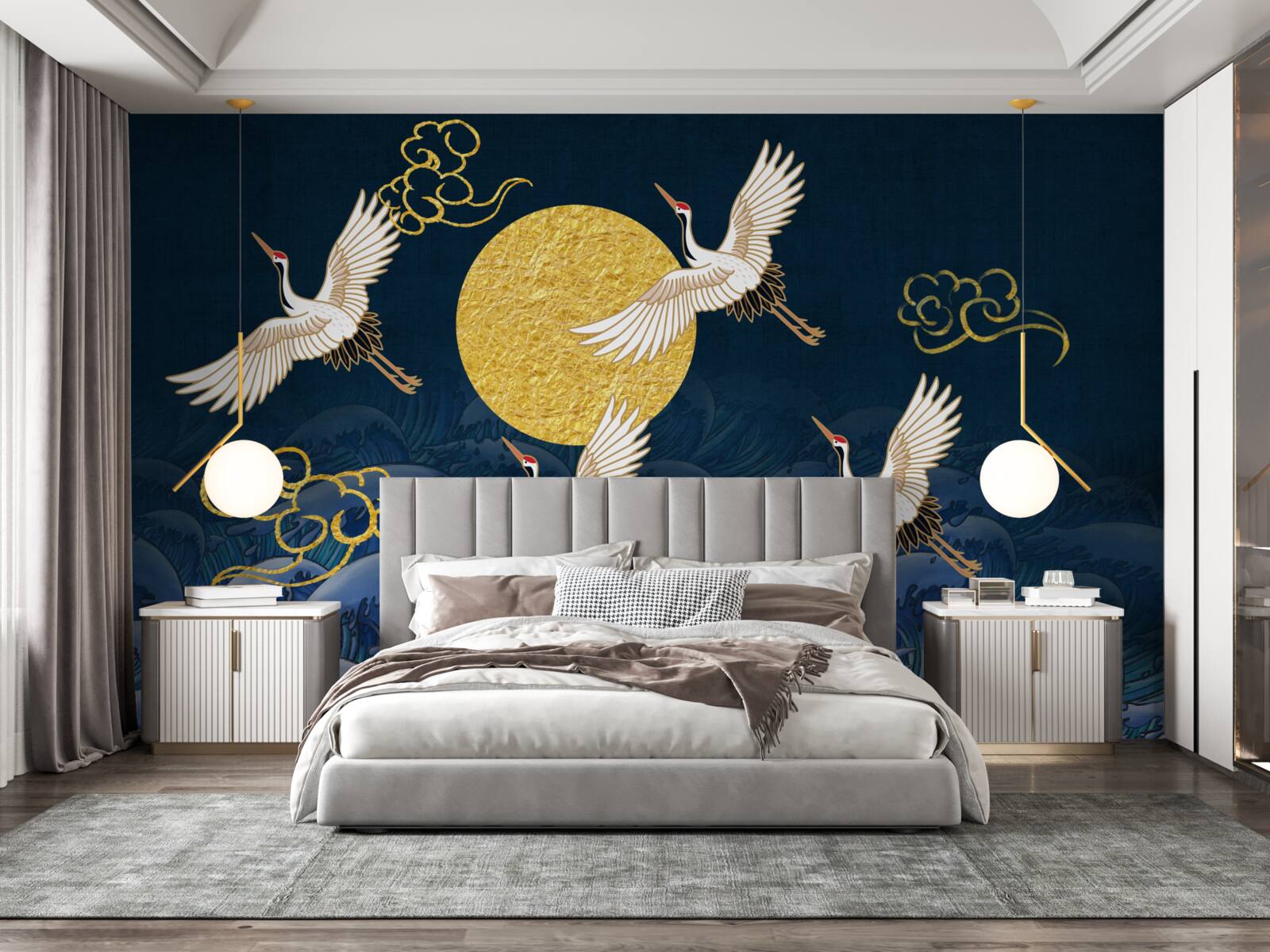 Fotobehang groep kraanvogels op weg naar hun huis