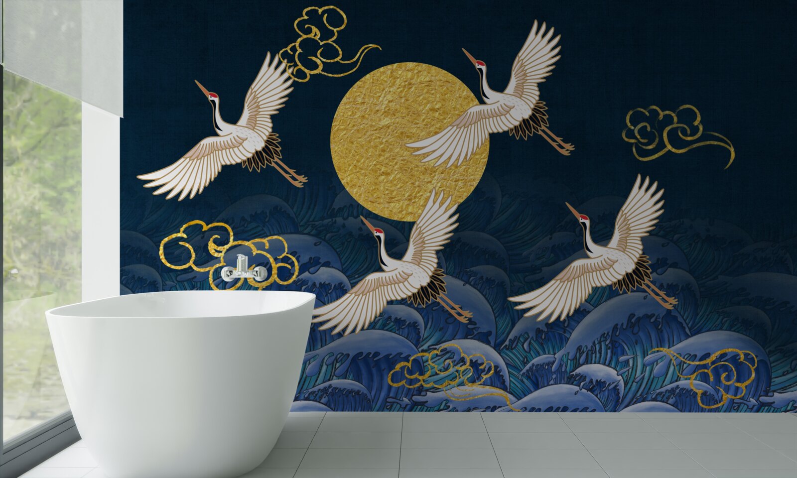 Fotobehang groep kraanvogels op weg naar hun huis