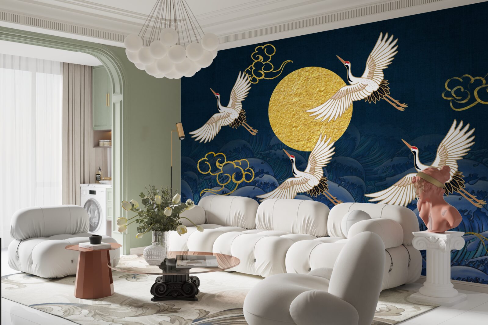 Fotobehang groep kraanvogels op weg naar hun huis