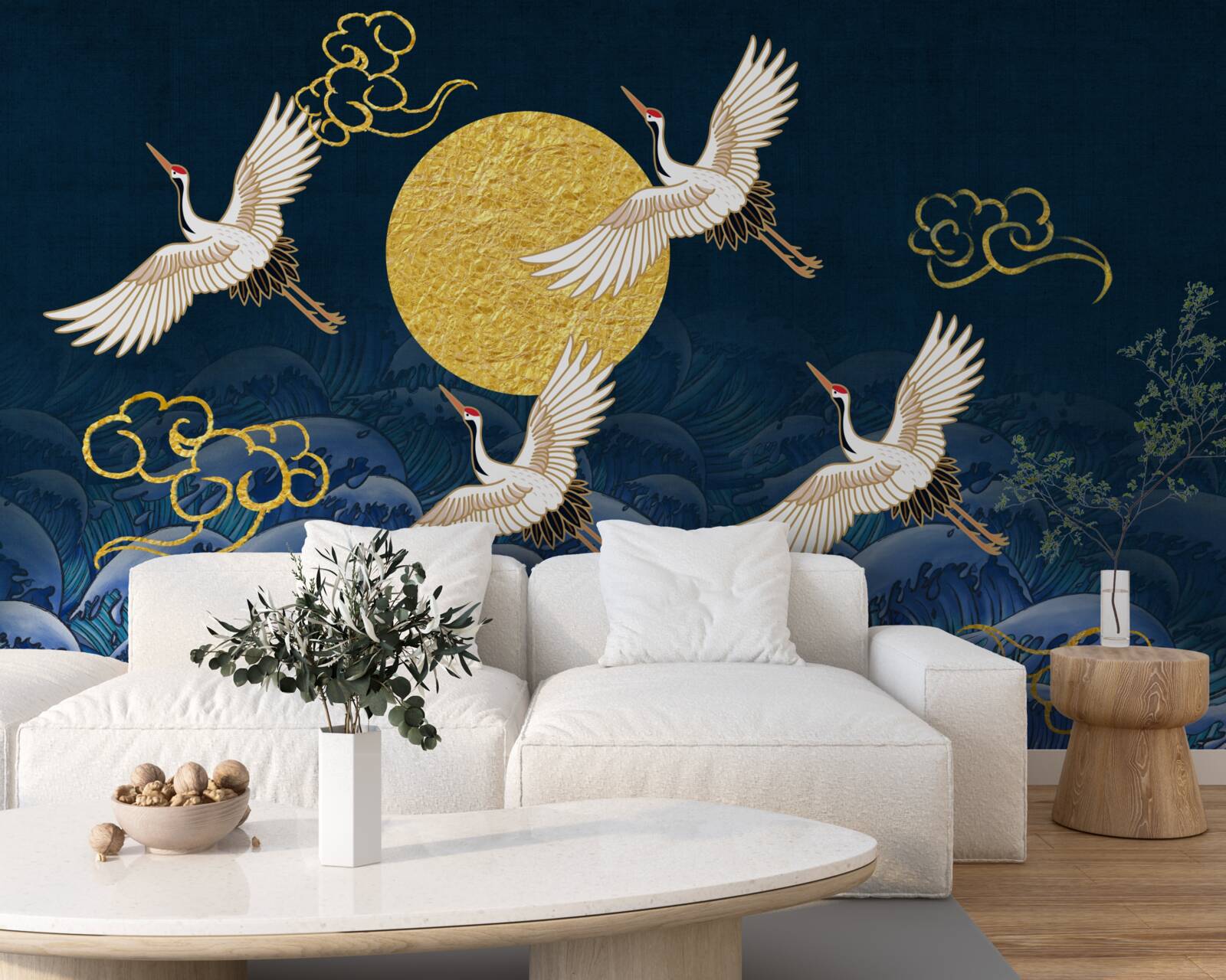 Fotobehang groep kraanvogels op weg naar hun huis