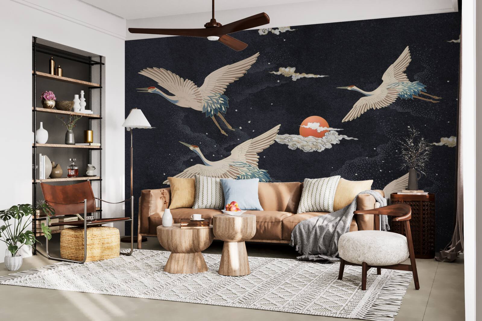 Fotobehang Kraanvogels vliegen weg op zoek naar warmte