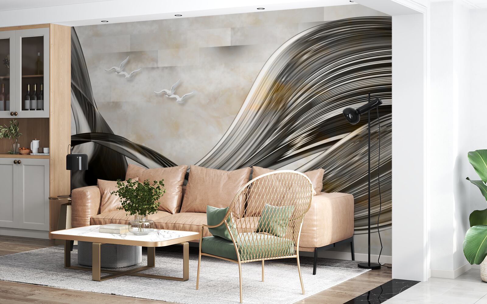 Fotobehang de lijnen zijn vloeiend en abstract