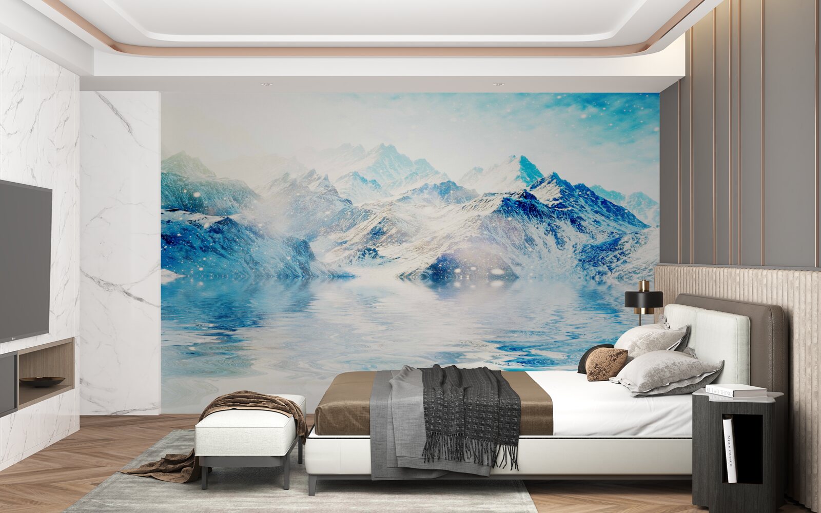 Fotobehang een ochtend gehuld in kou, op een bevroren meer