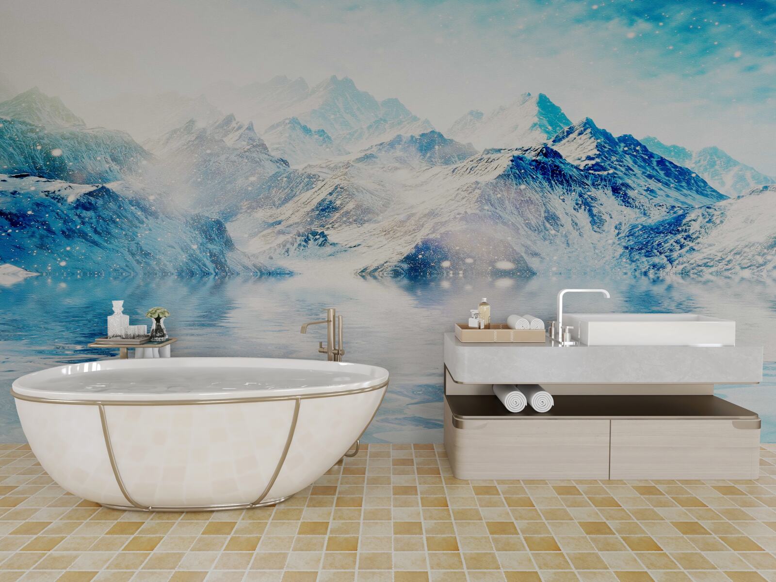 Fotobehang een ochtend gehuld in kou, op een bevroren meer