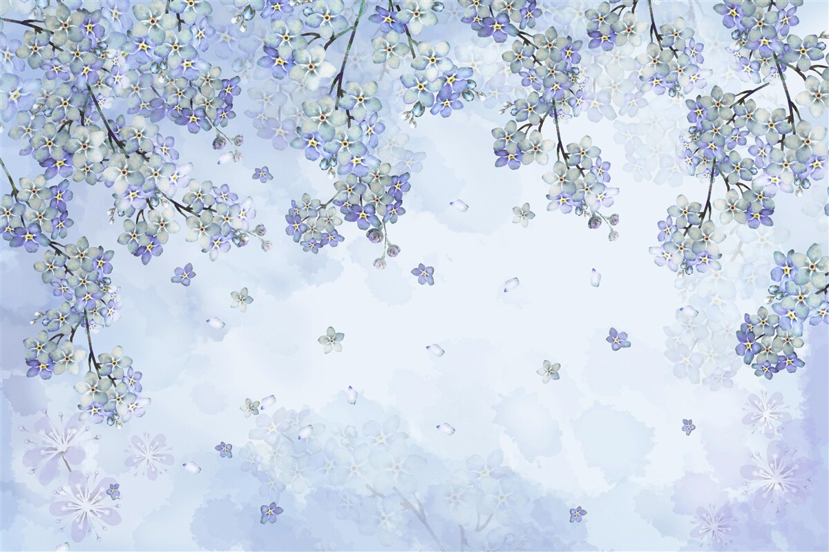 Fotobehang bloeiende bomen in lila tinten