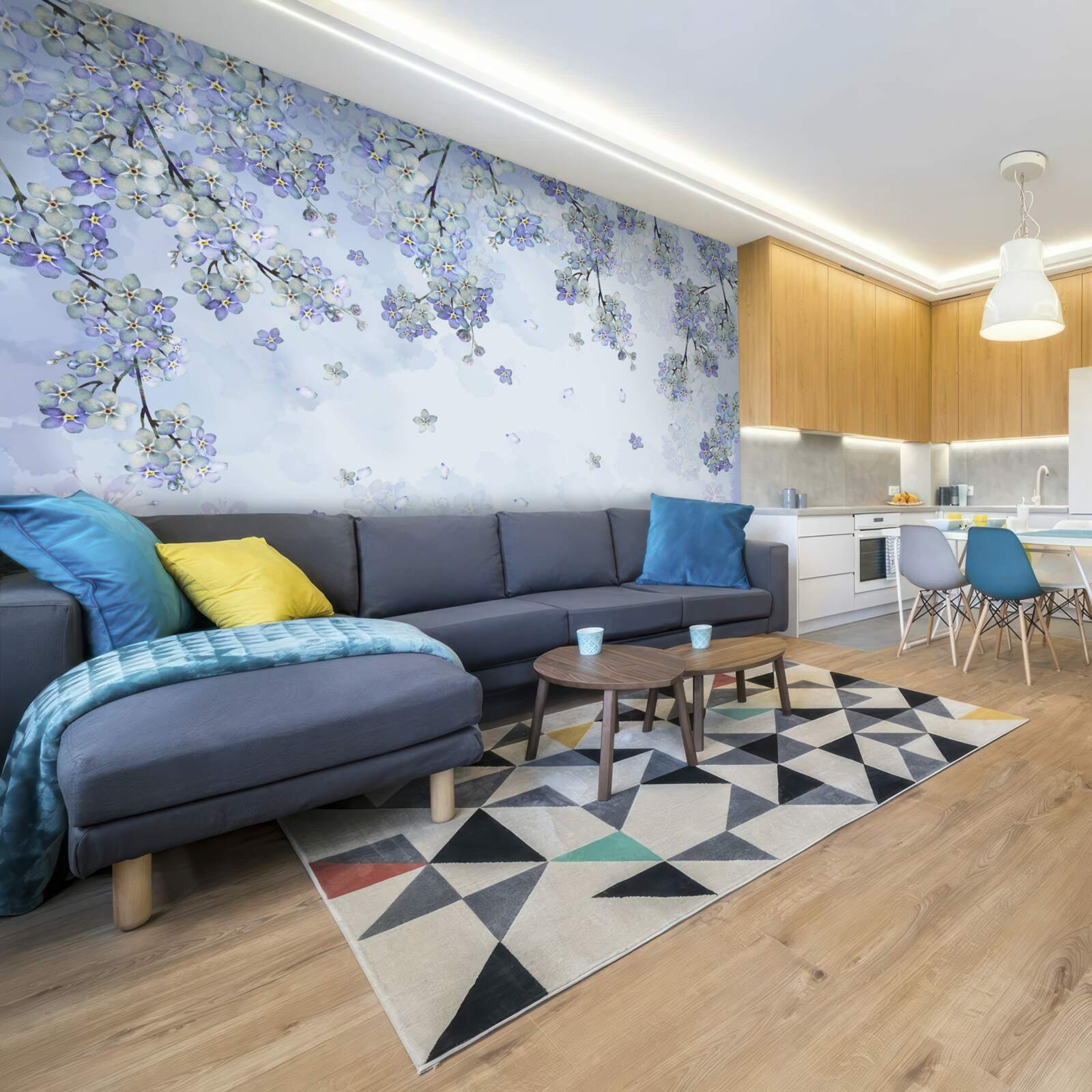 Fotobehang bloeiende bomen in lila tinten