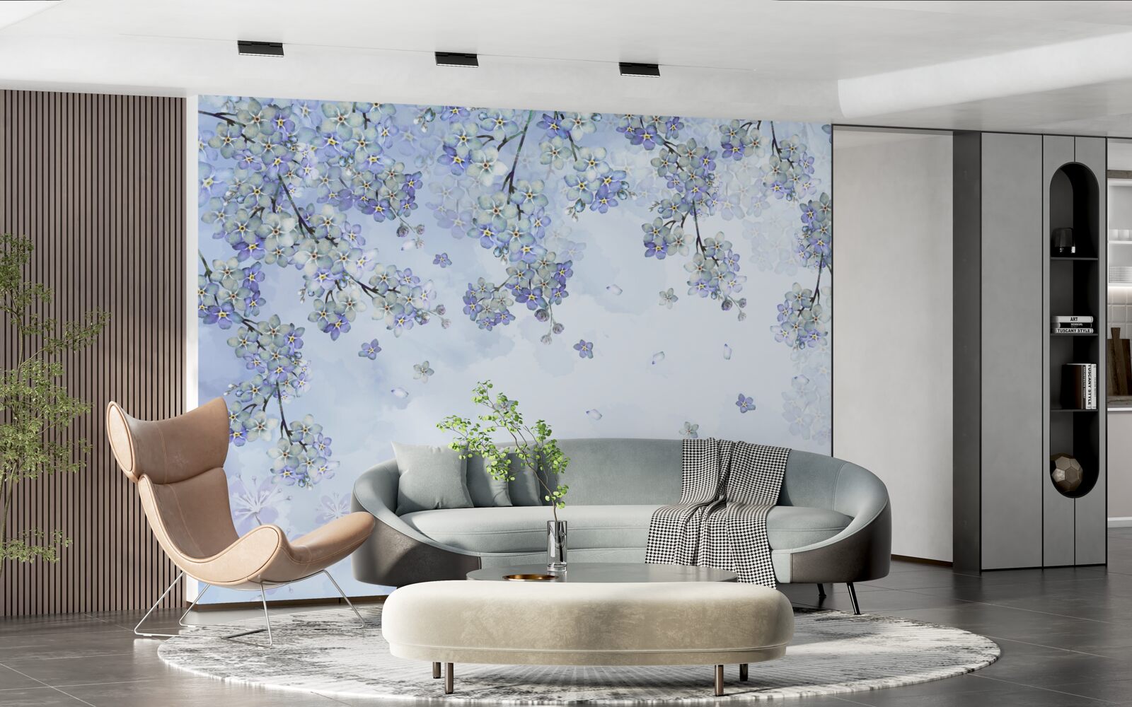 Fotobehang bloeiende bomen in lila tinten