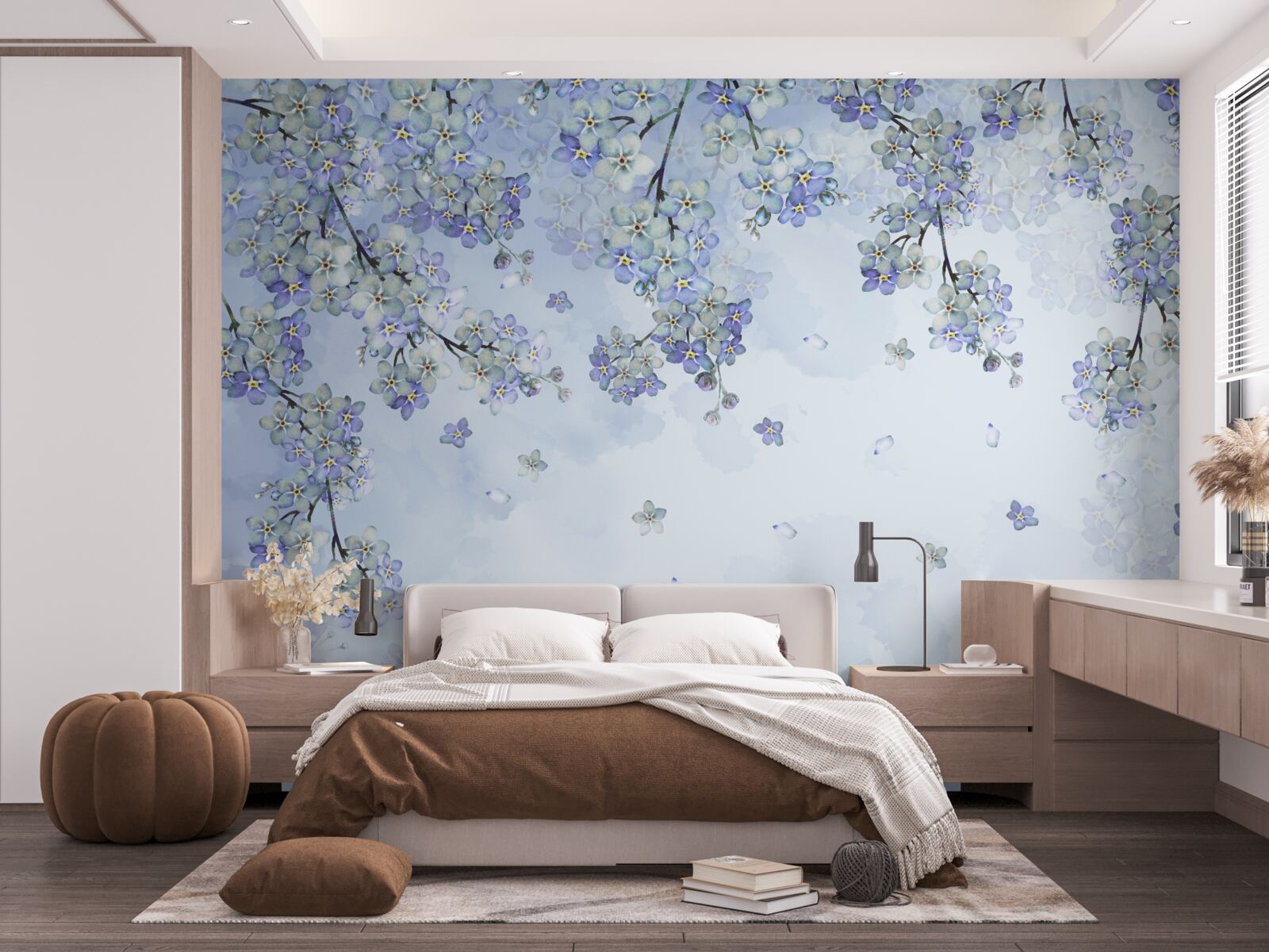 Fotobehang bloeiende bomen in lila tinten