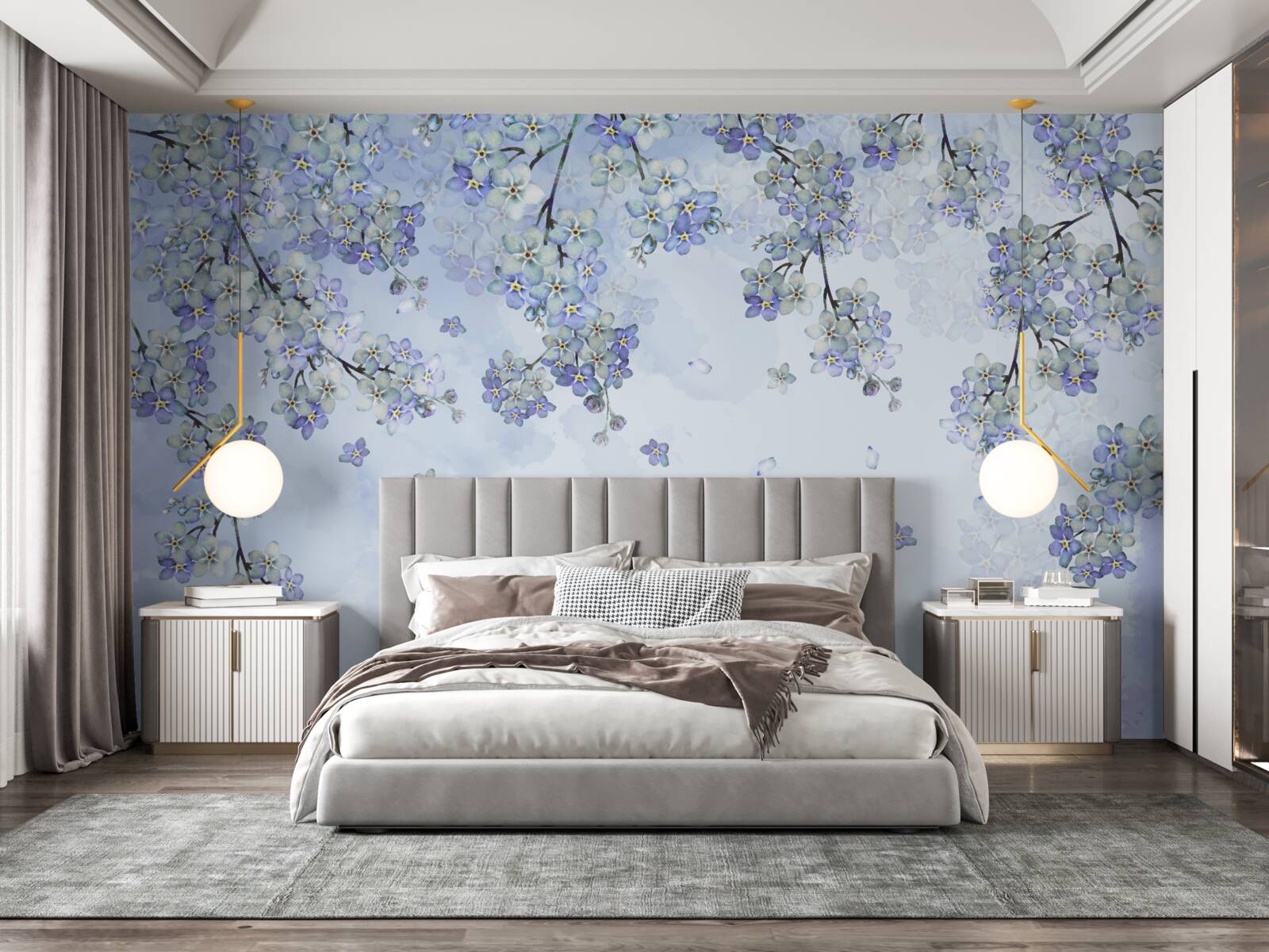 Fotobehang bloeiende bomen in lila tinten