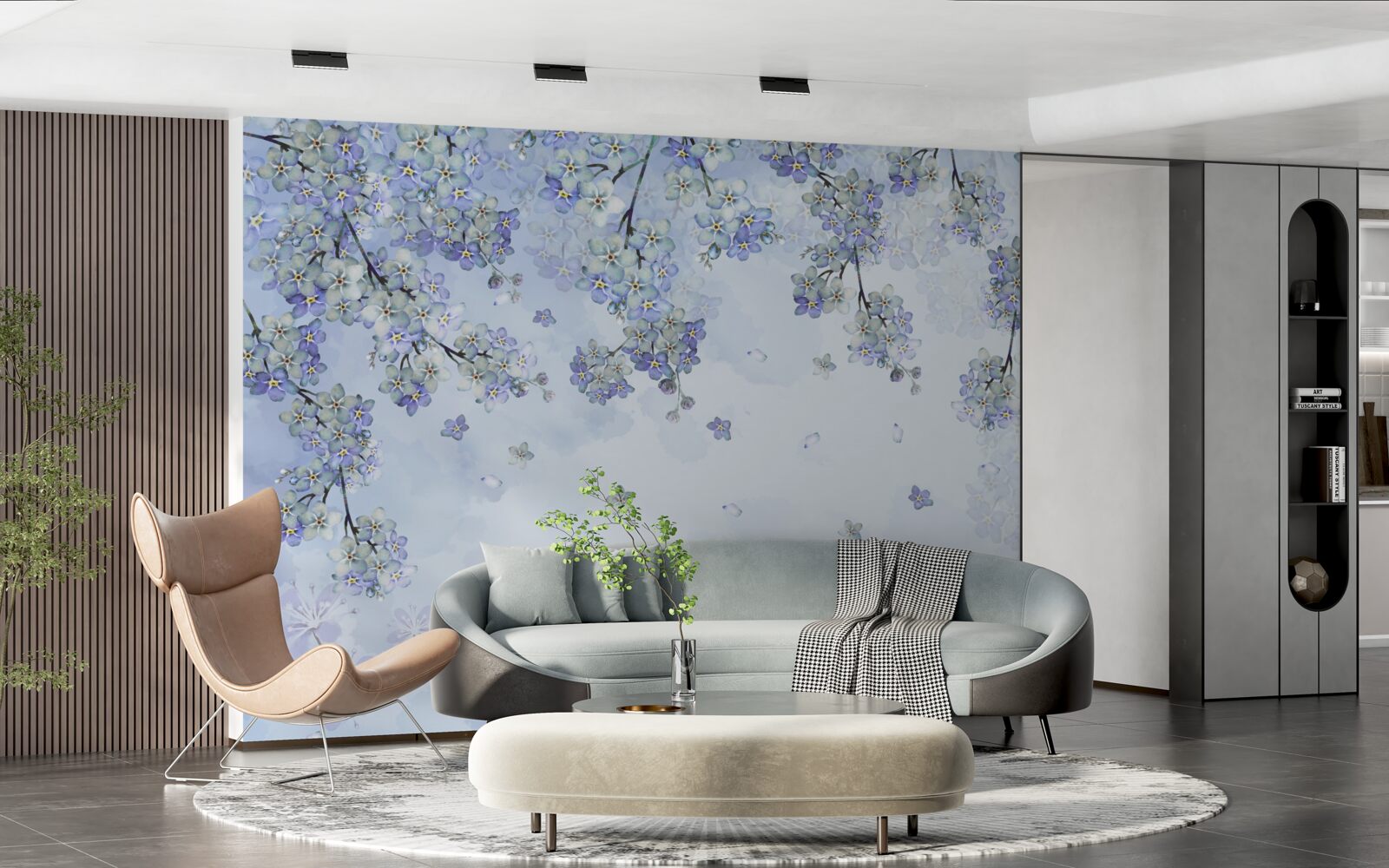 Fotobehang bloeiende bomen in lila tinten