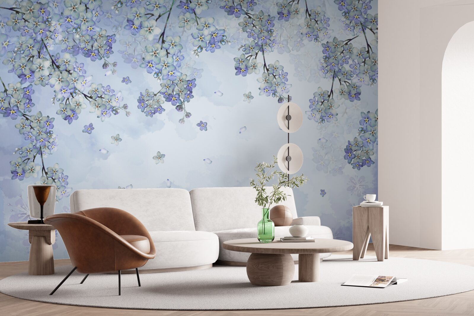 Fotobehang bloeiende bomen in lila tinten