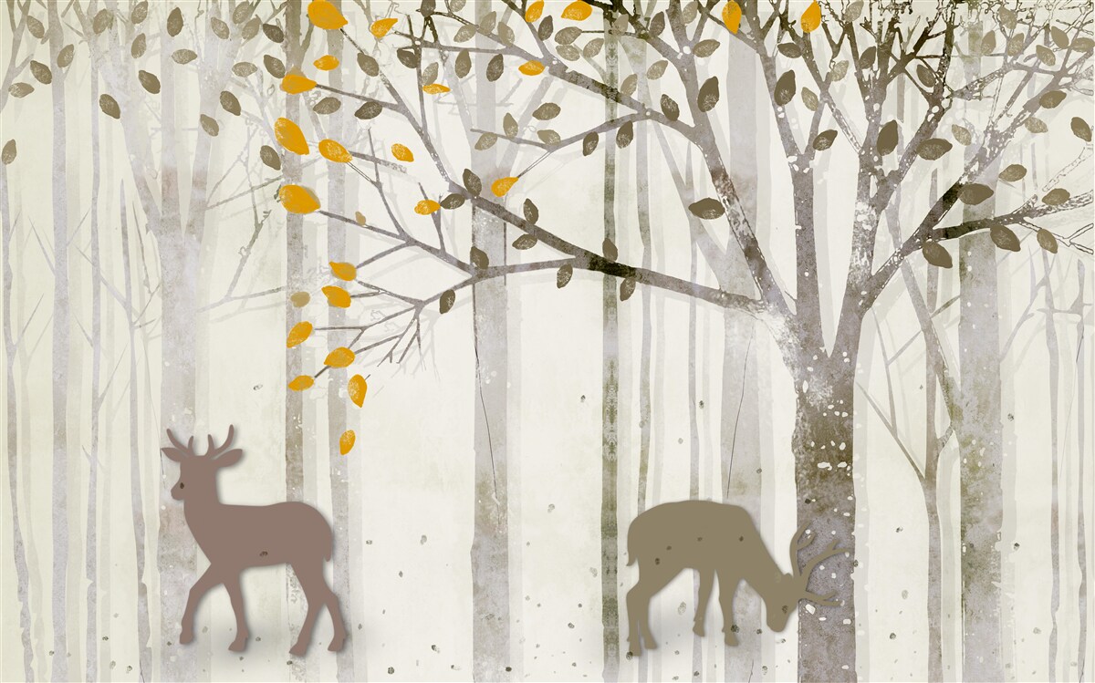 Fotobehang Het herfstbos, vol schoonheid, is het thuis van herten