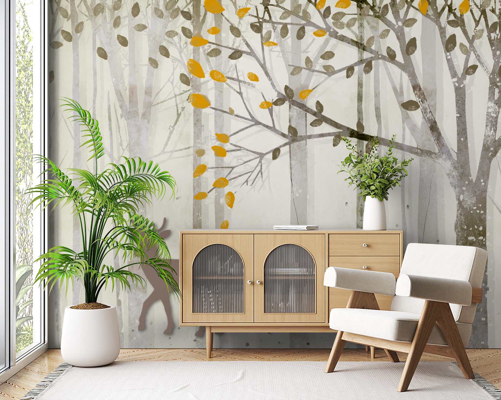 Fotobehang Het herfstbos, vol schoonheid, is het thuis van herten