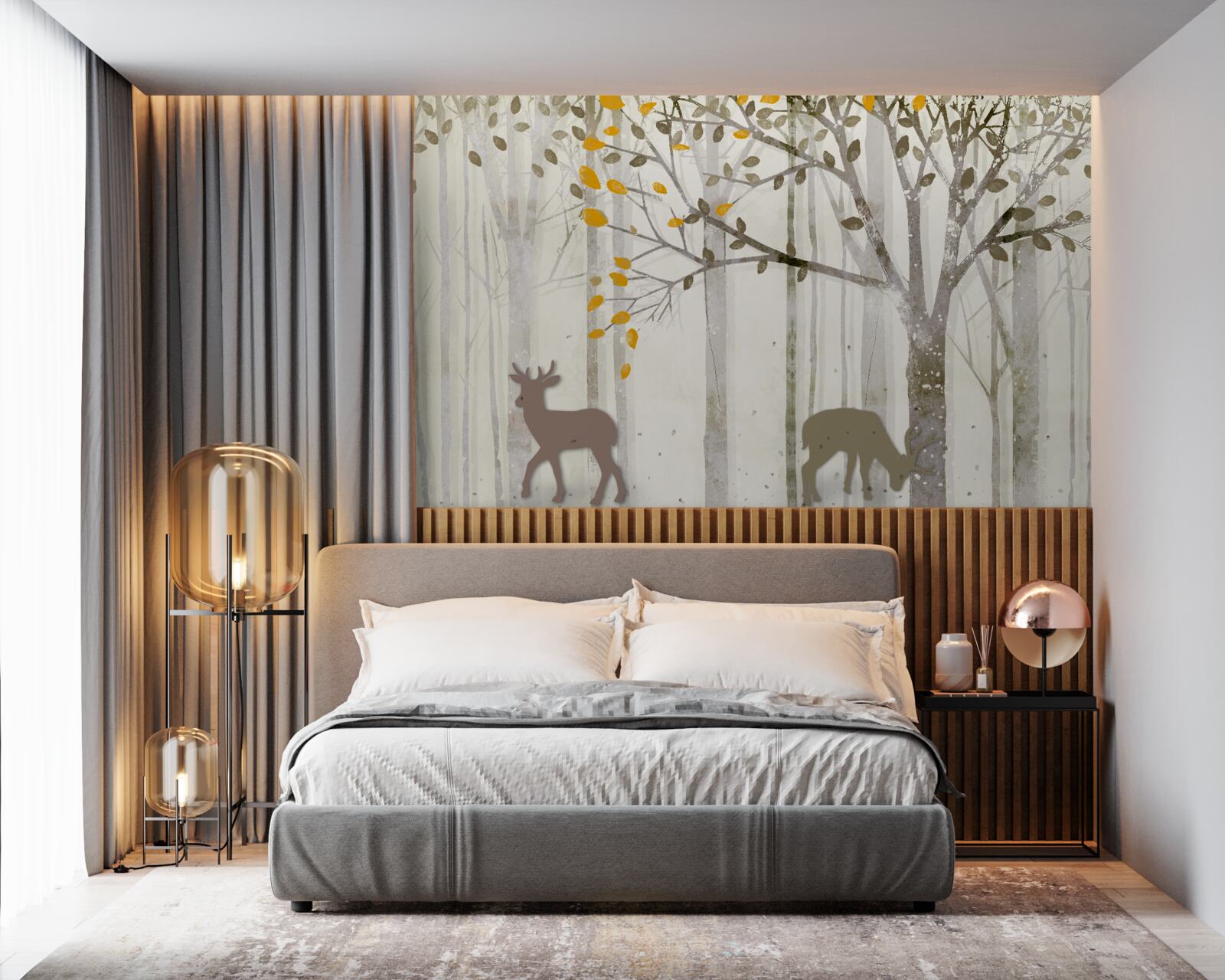 Fotobehang Het herfstbos, vol schoonheid, is het thuis van herten