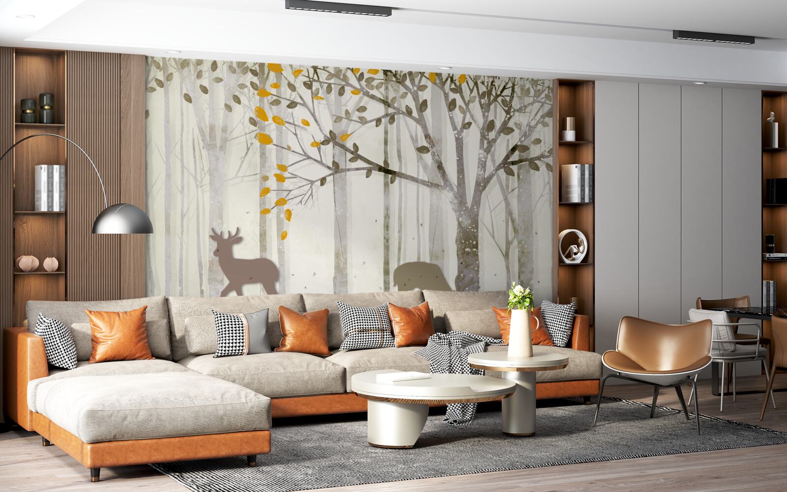 Fotobehang Het herfstbos, vol schoonheid, is het thuis van herten