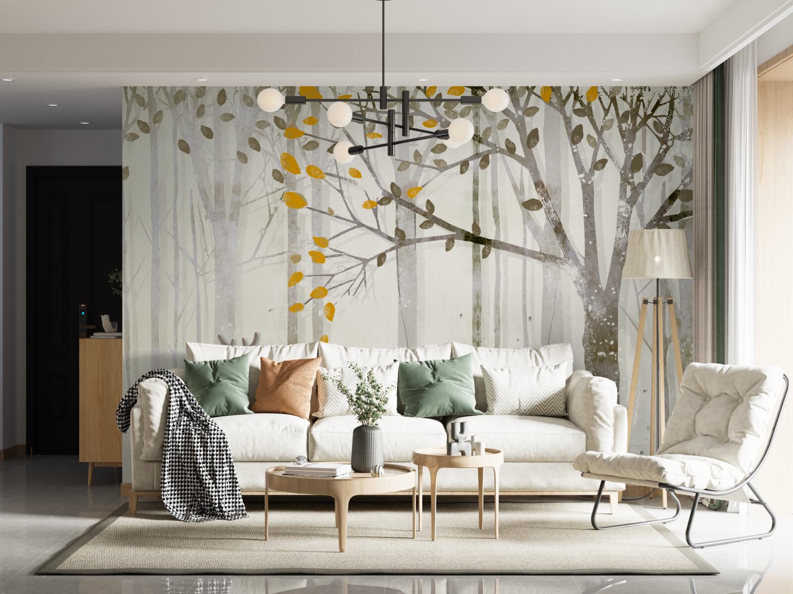 Fotobehang Het herfstbos, vol schoonheid, is het thuis van herten