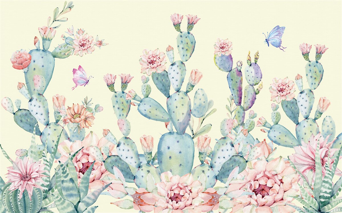Fotobehang delicate aquarel cactussen