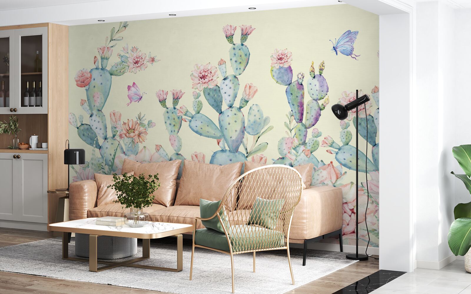 Fotobehang delicate aquarel cactussen