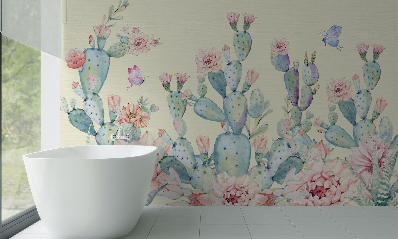 Fotobehang delicate aquarel cactussen