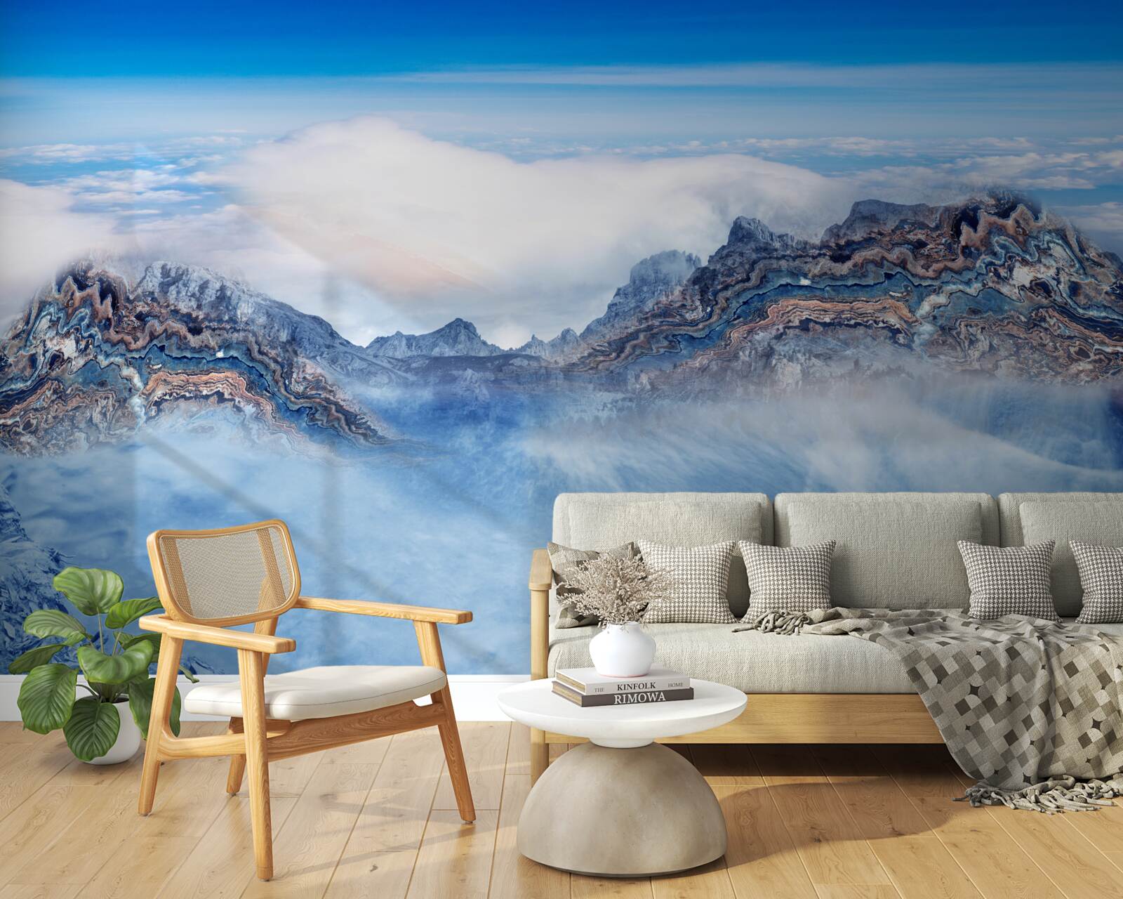 Fotobehang de rotsachtige pieken zijn gehuld in dichte mist