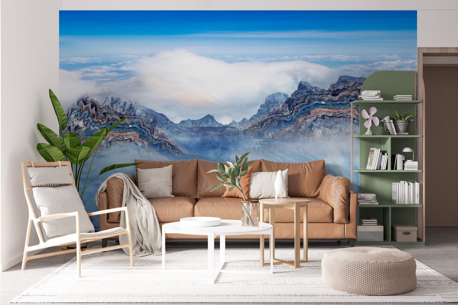 Fotobehang de rotsachtige pieken zijn gehuld in dichte mist