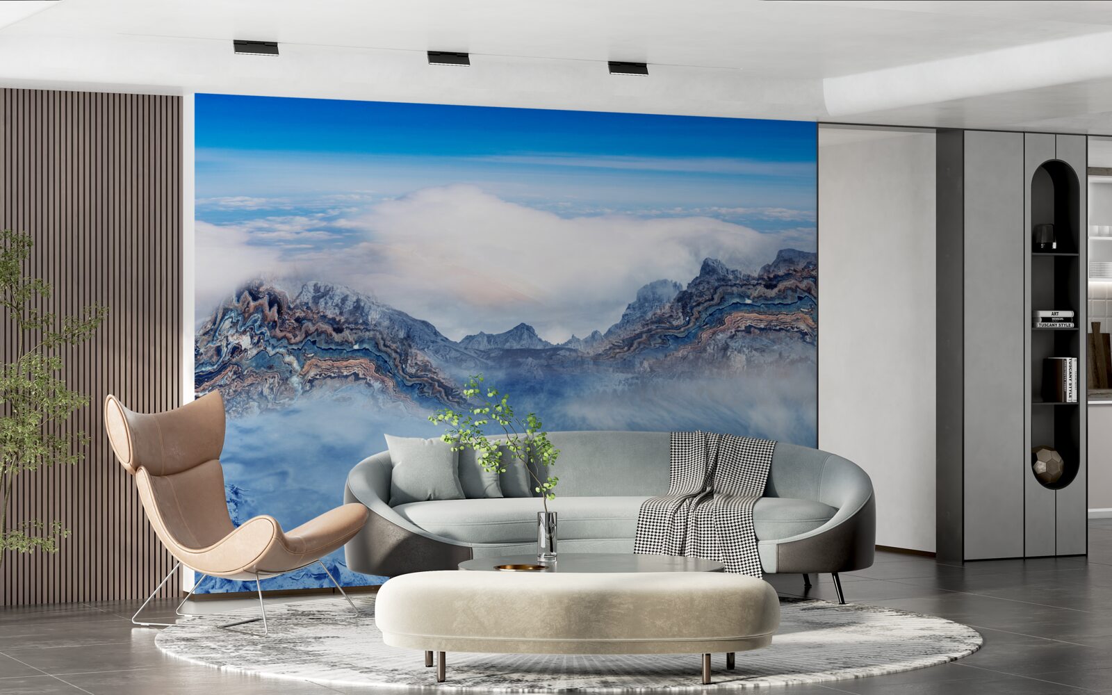 Fotobehang de rotsachtige pieken zijn gehuld in dichte mist