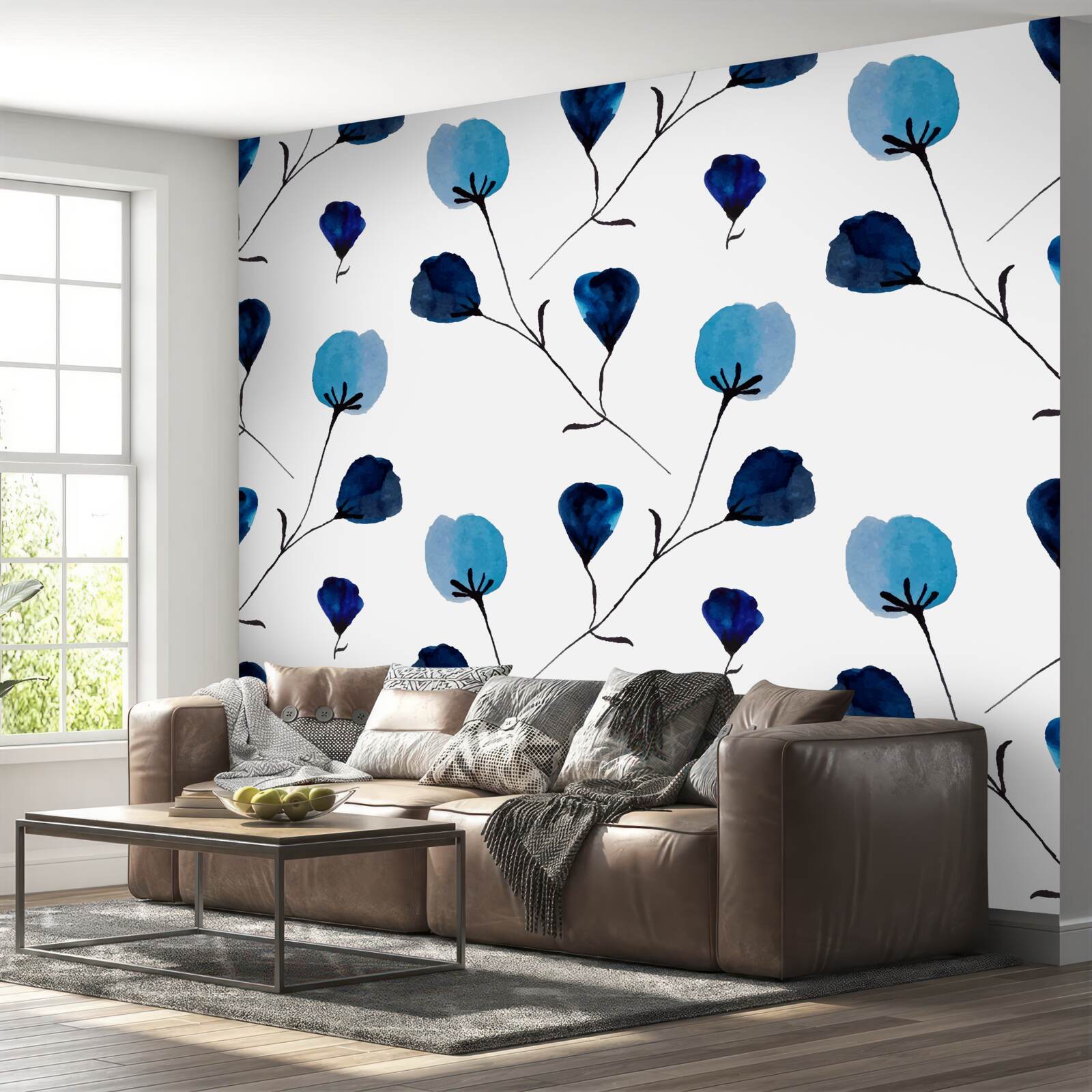 Fotobehang blauwe katoenen bloemen