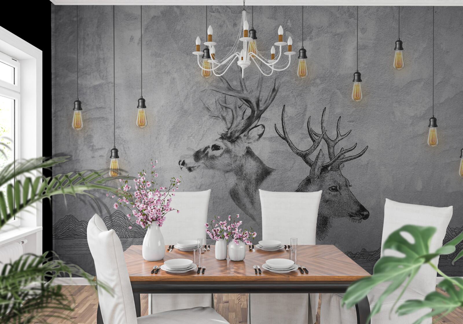 Fotobehang een familie herten tegen de achtergrond van de natuur wordt een schilderachtig portret