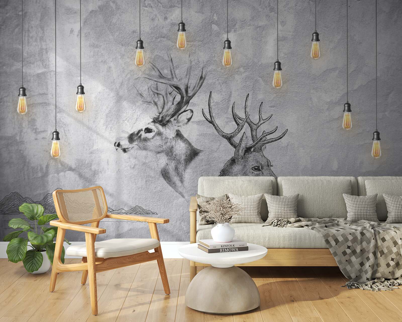 Fotobehang een familie herten tegen de achtergrond van de natuur wordt een schilderachtig portret