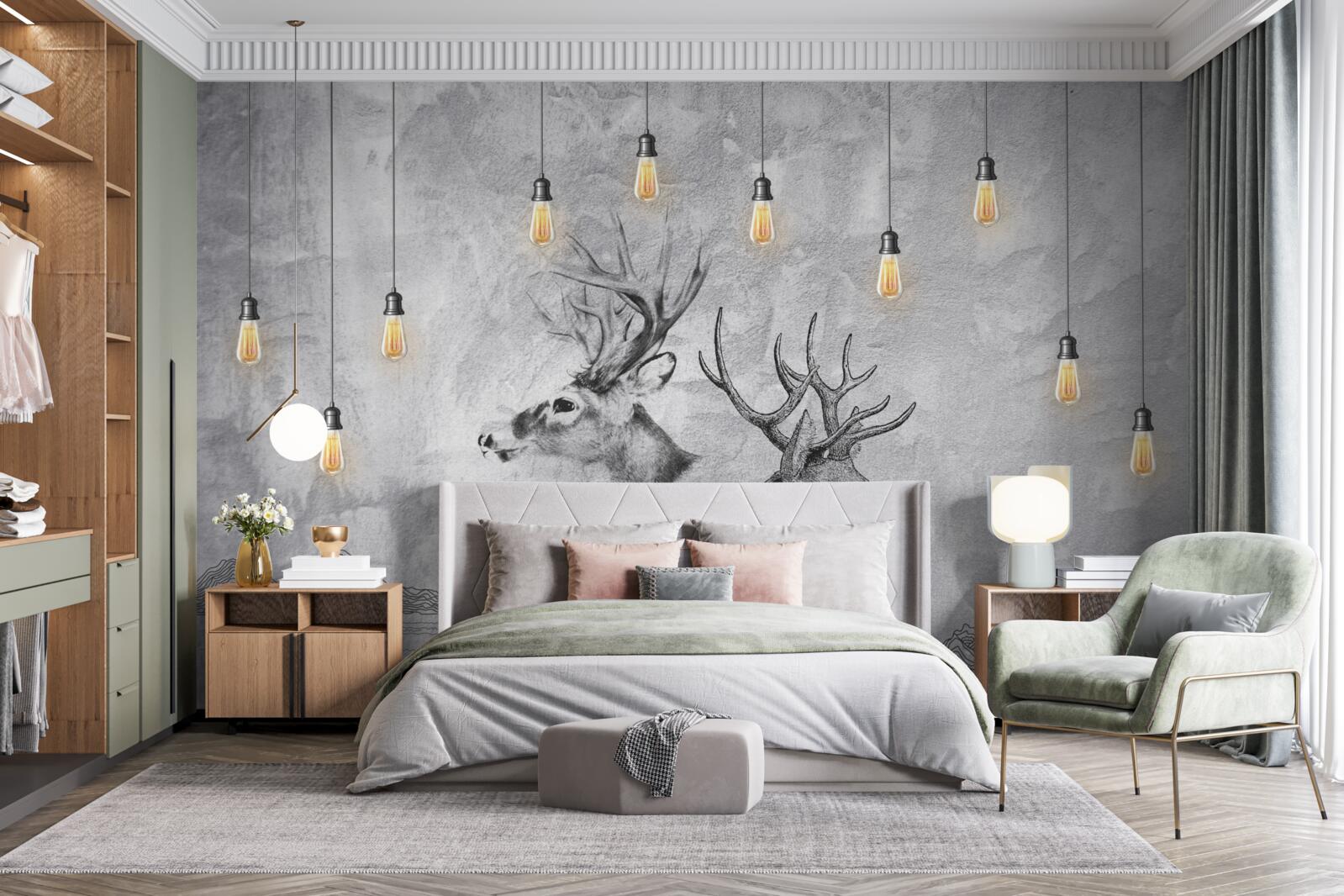 Fotobehang een familie herten tegen de achtergrond van de natuur wordt een schilderachtig portret