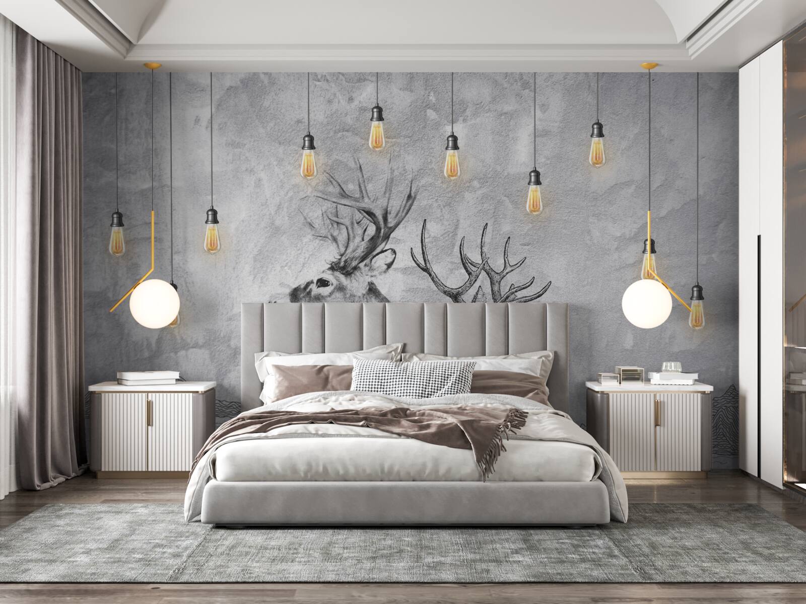 Fotobehang een familie herten tegen de achtergrond van de natuur wordt een schilderachtig portret