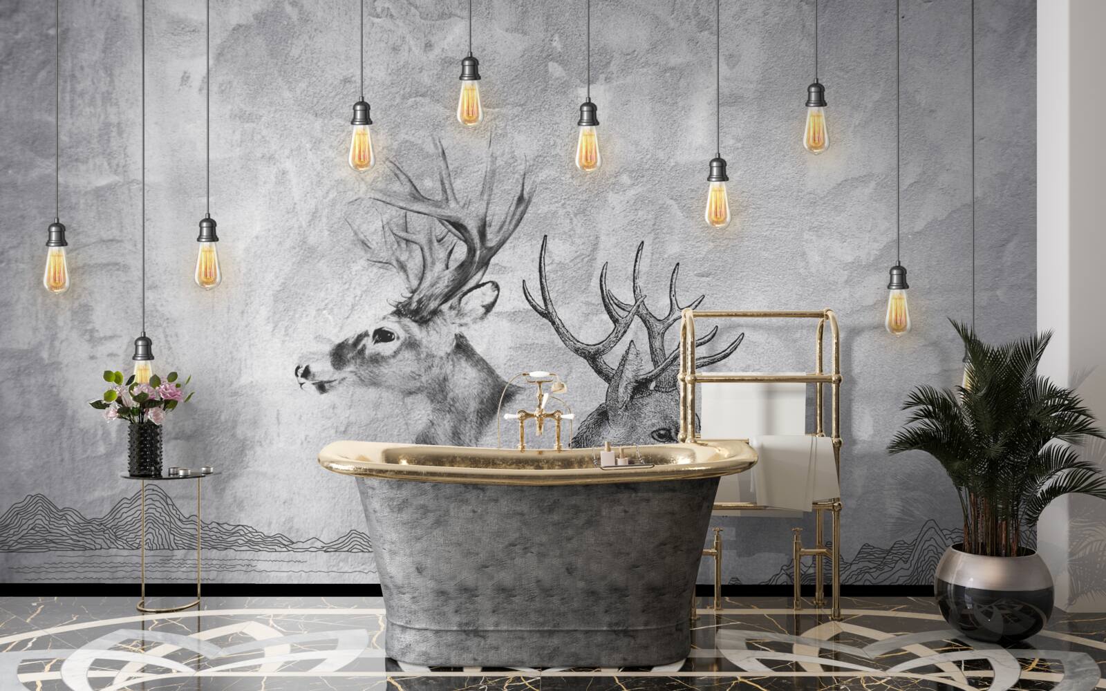 Fotobehang een familie herten tegen de achtergrond van de natuur wordt een schilderachtig portret