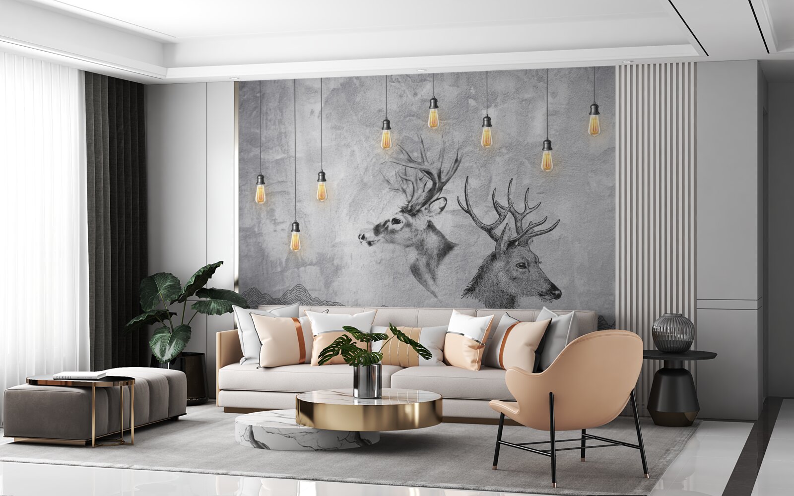 Fotobehang een familie herten tegen de achtergrond van de natuur wordt een schilderachtig portret