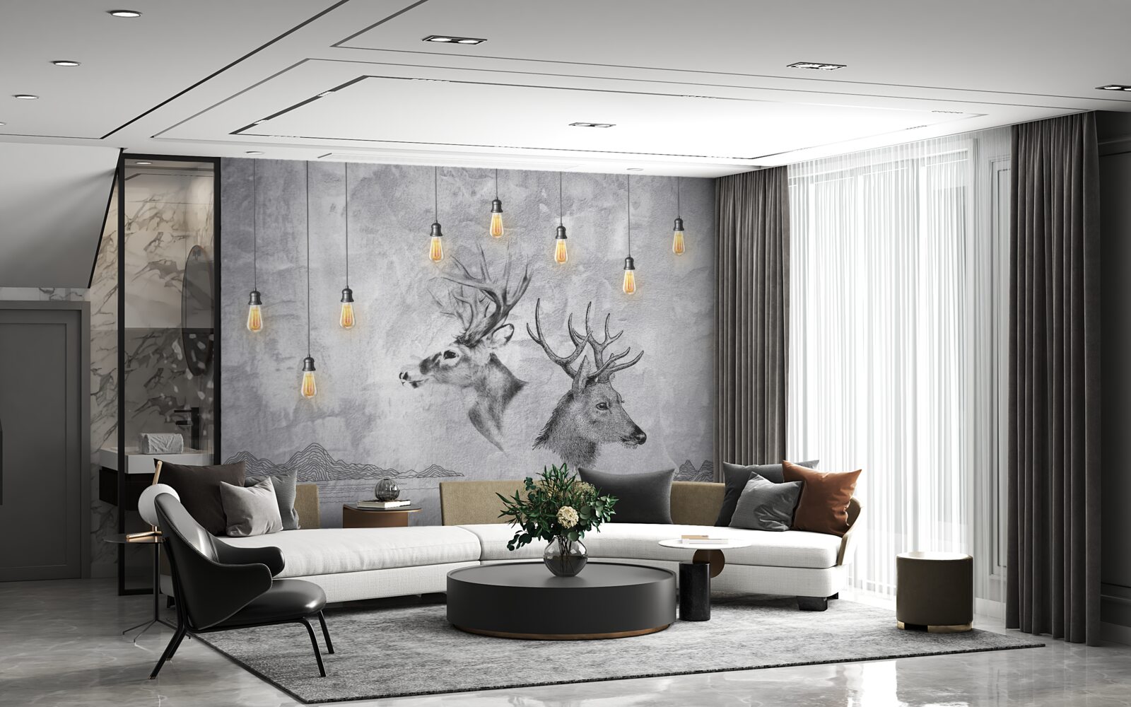 Fotobehang een familie herten tegen de achtergrond van de natuur wordt een schilderachtig portret