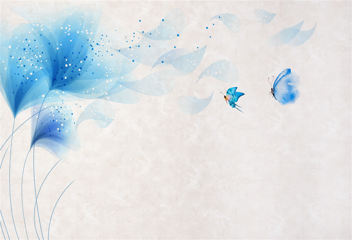 Fotobehang vector stijl lelies en blauwe motten