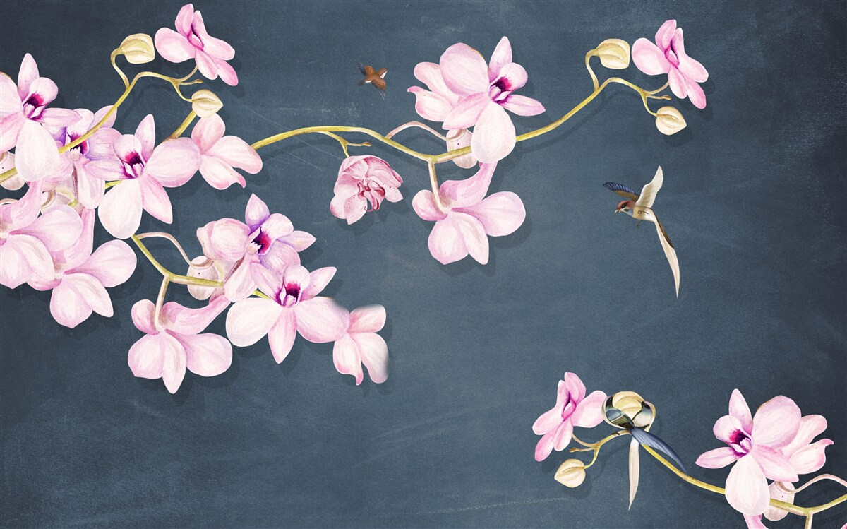 Fotobehang orchideeën in een delicate lila tint