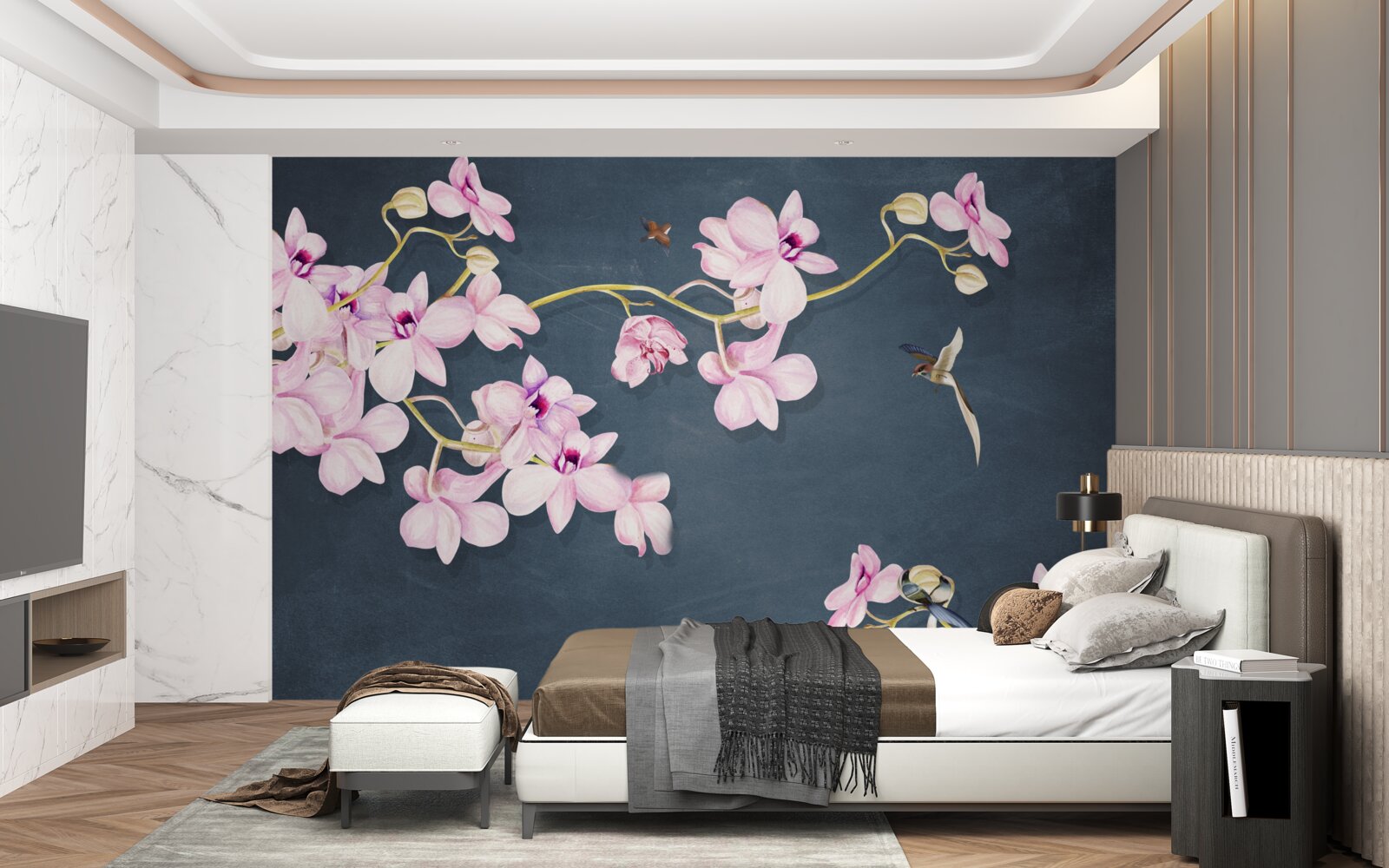 Fotobehang orchideeën in een delicate lila tint