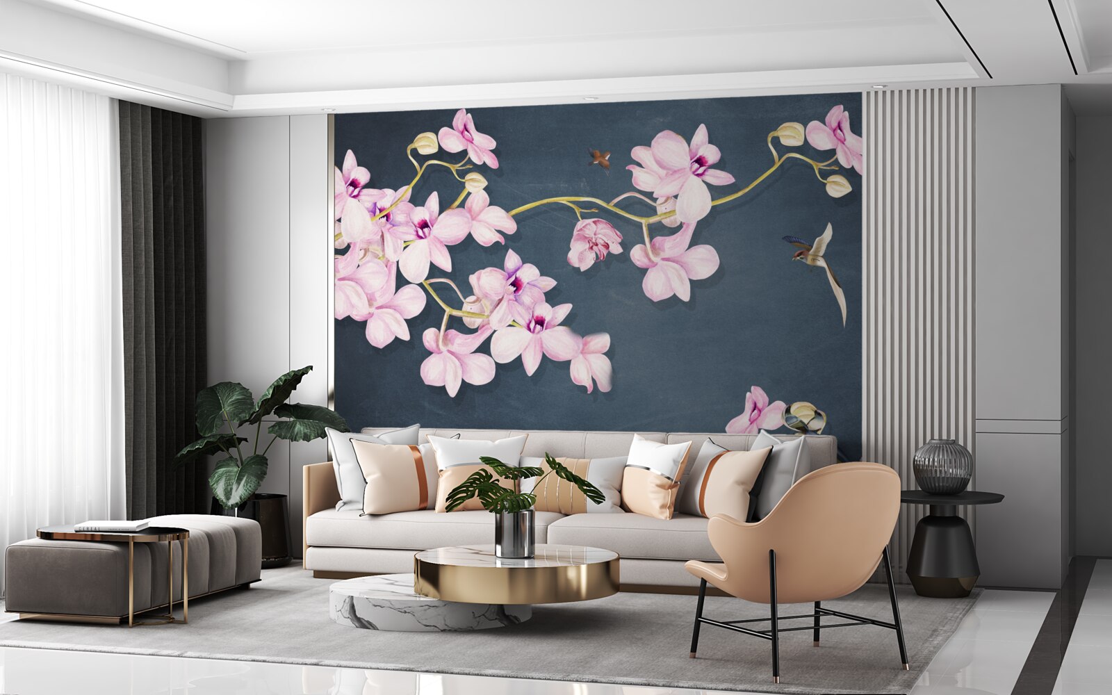 Fotobehang orchideeën in een delicate lila tint