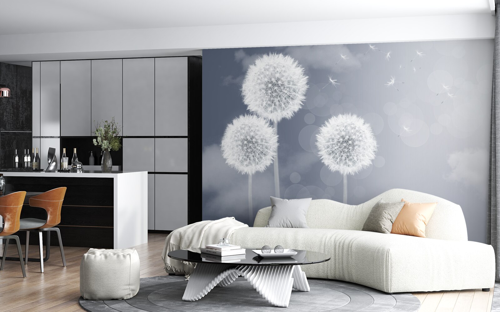 Fotobehang paardenbloem zwevend in de lucht