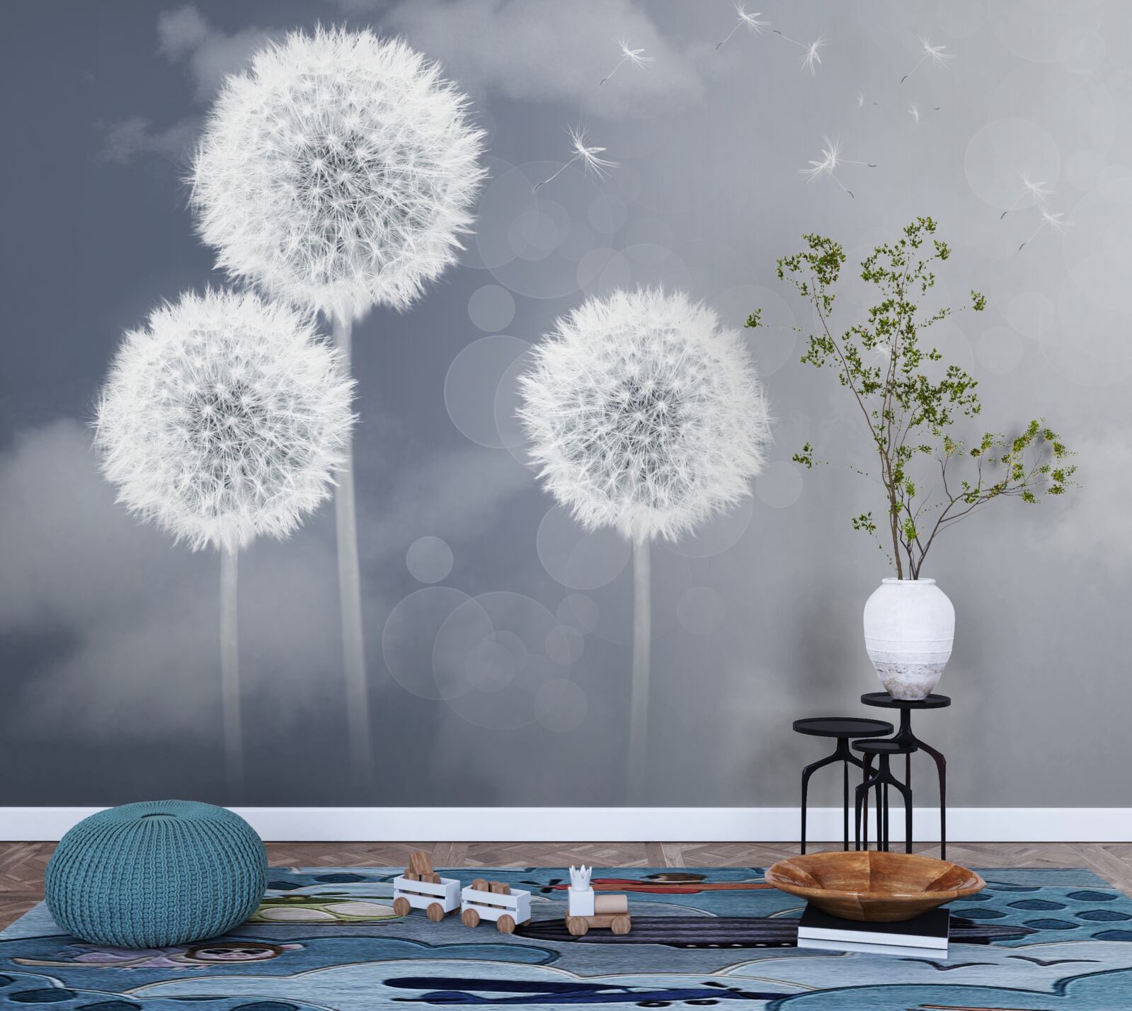 Fotobehang paardenbloem zwevend in de lucht