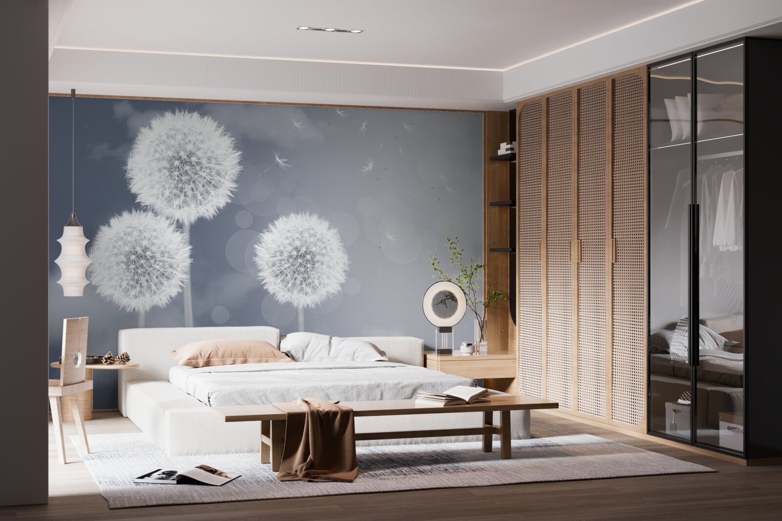 Fotobehang paardenbloem zwevend in de lucht