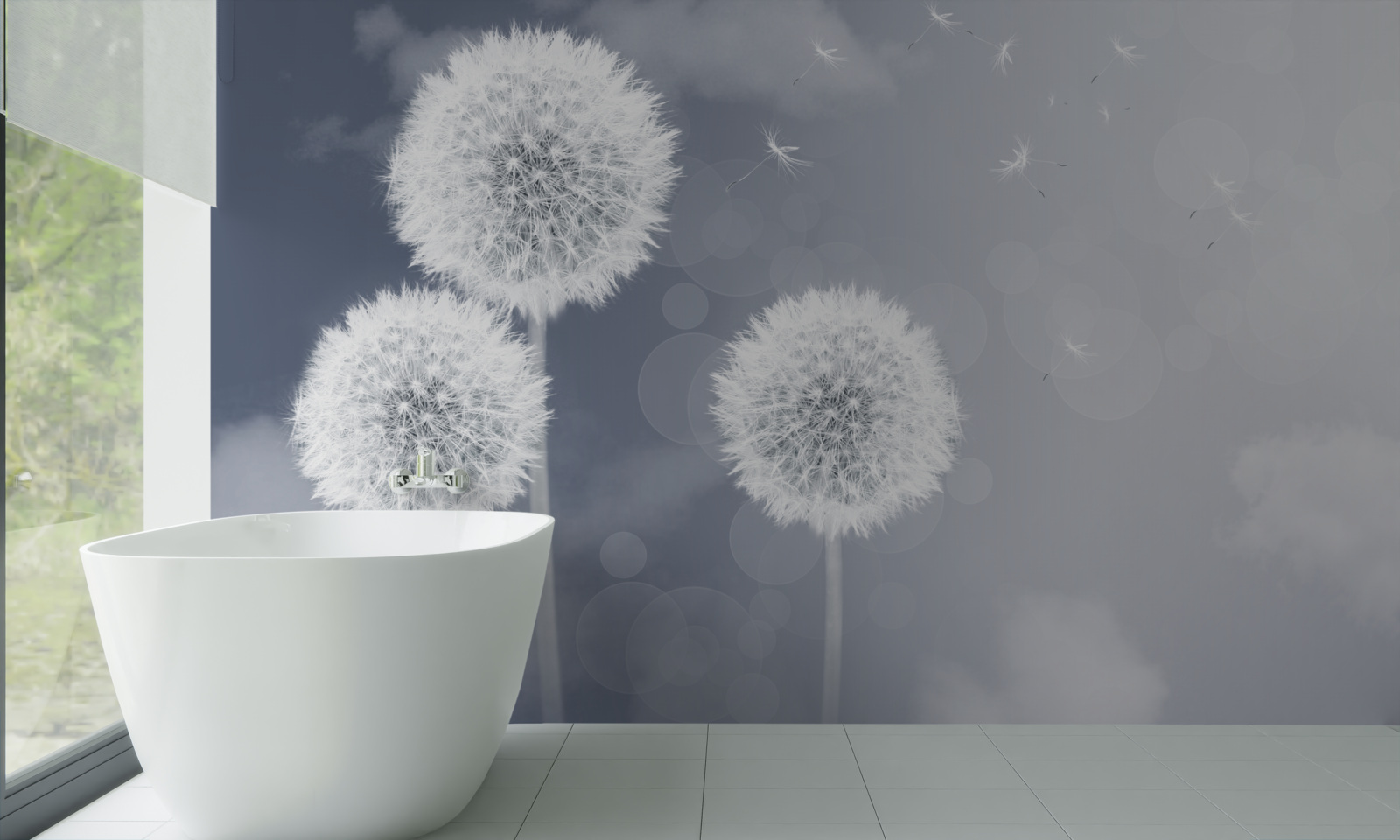 Fotobehang paardenbloem zwevend in de lucht