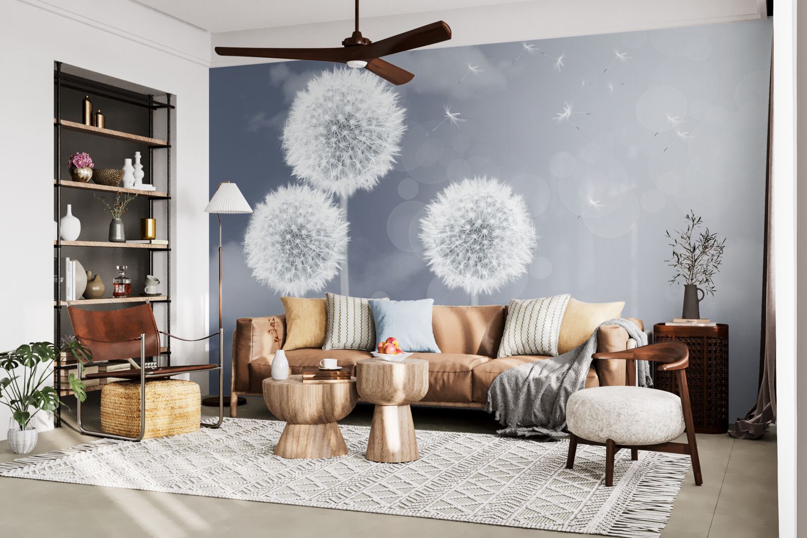 Fotobehang paardenbloem zwevend in de lucht