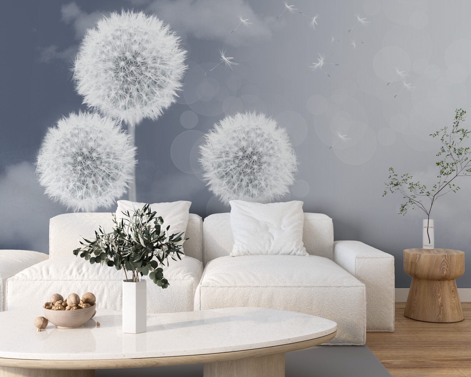 Fotobehang paardenbloem zwevend in de lucht