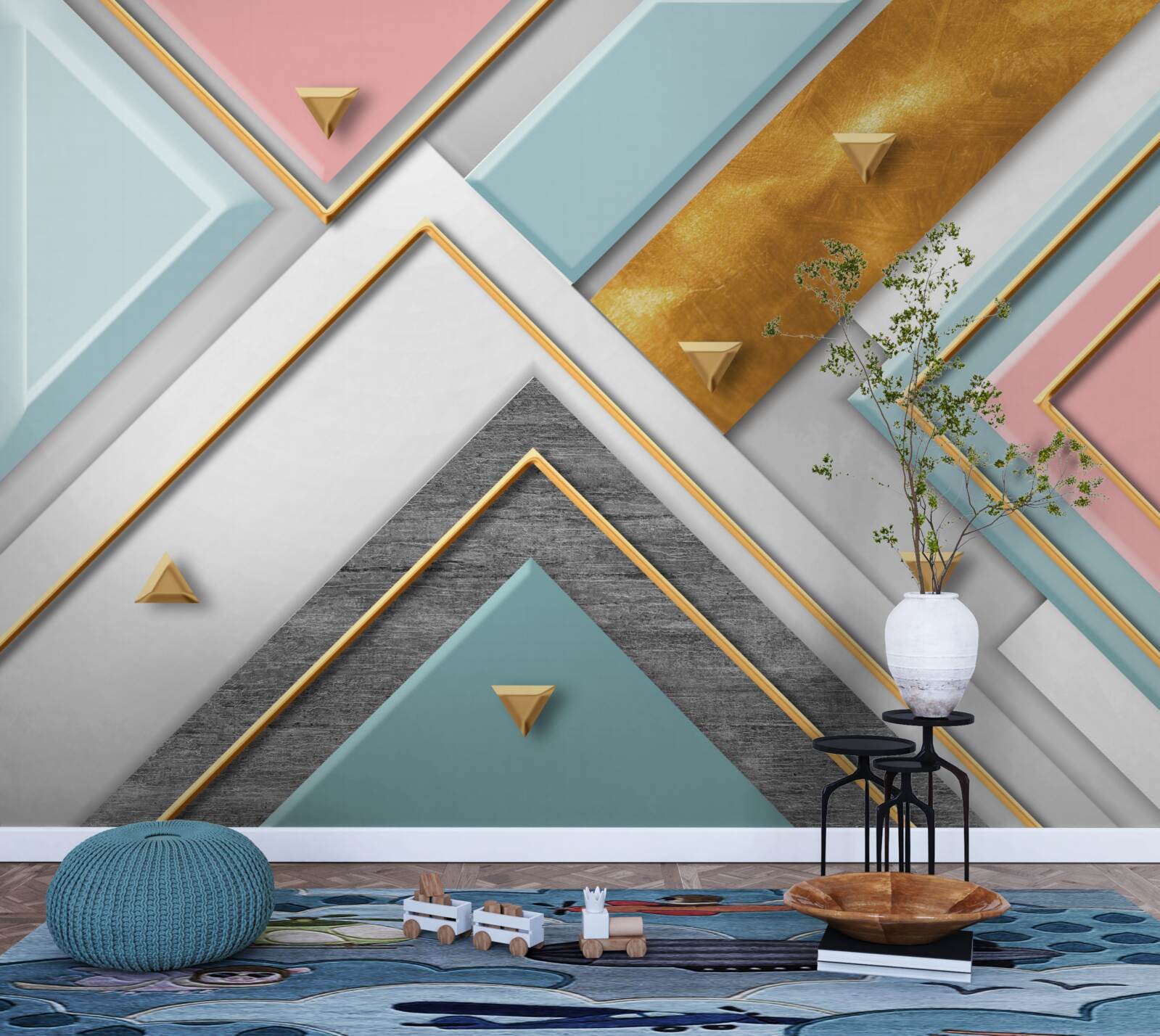 Fotobehang delicaat roze mozaïek versierd met goud